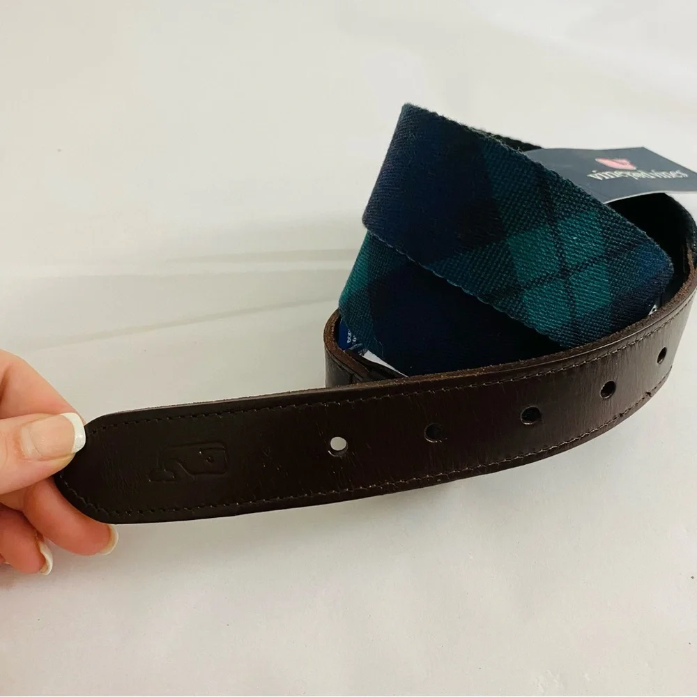 Men’s Vineyard Vines NWT Blackwatch Printed Club Blue‎ & Green Plaid Belt